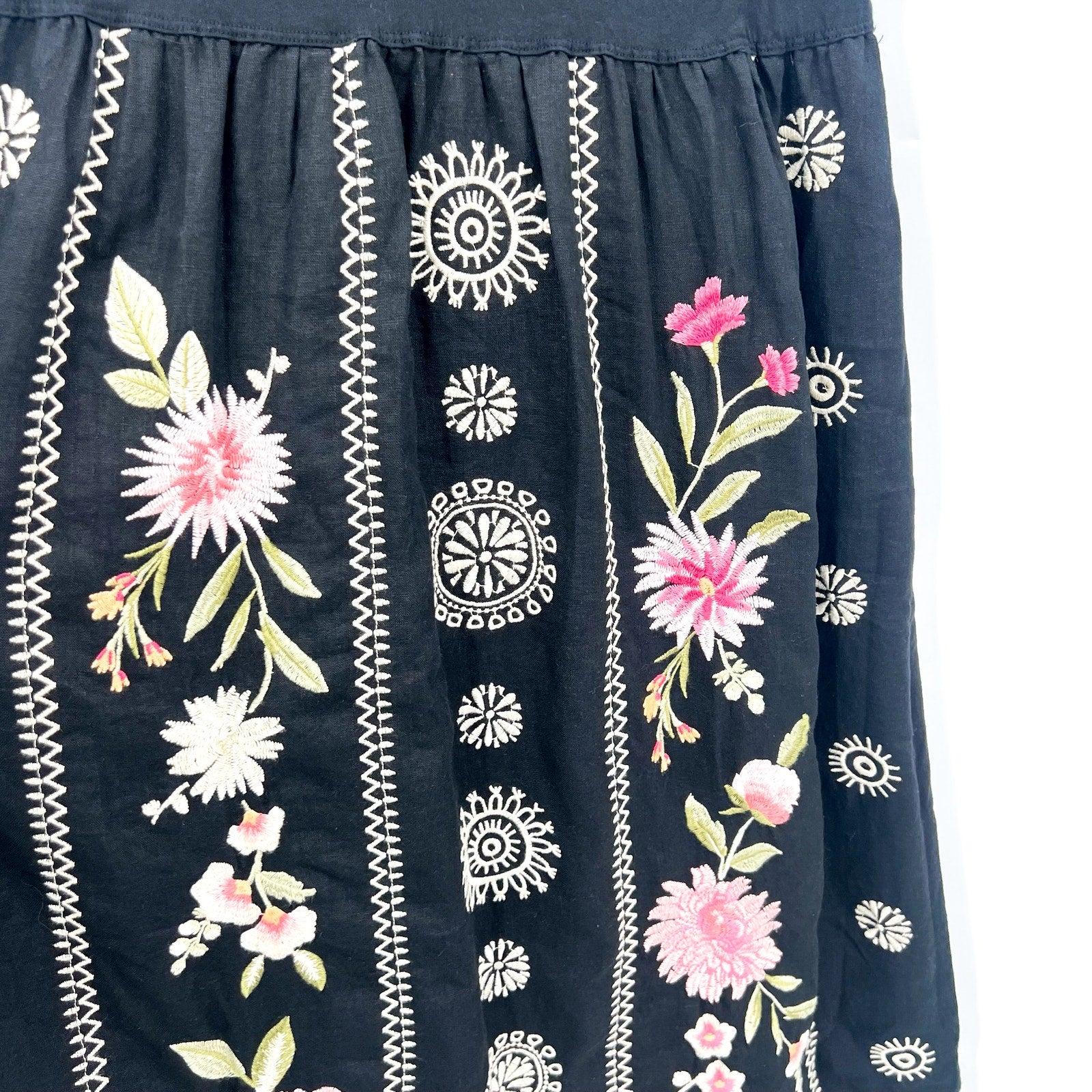 JOHNNY WAS Della Tank Midi Dress Medium Black Floral-Embroidered Linen NWT