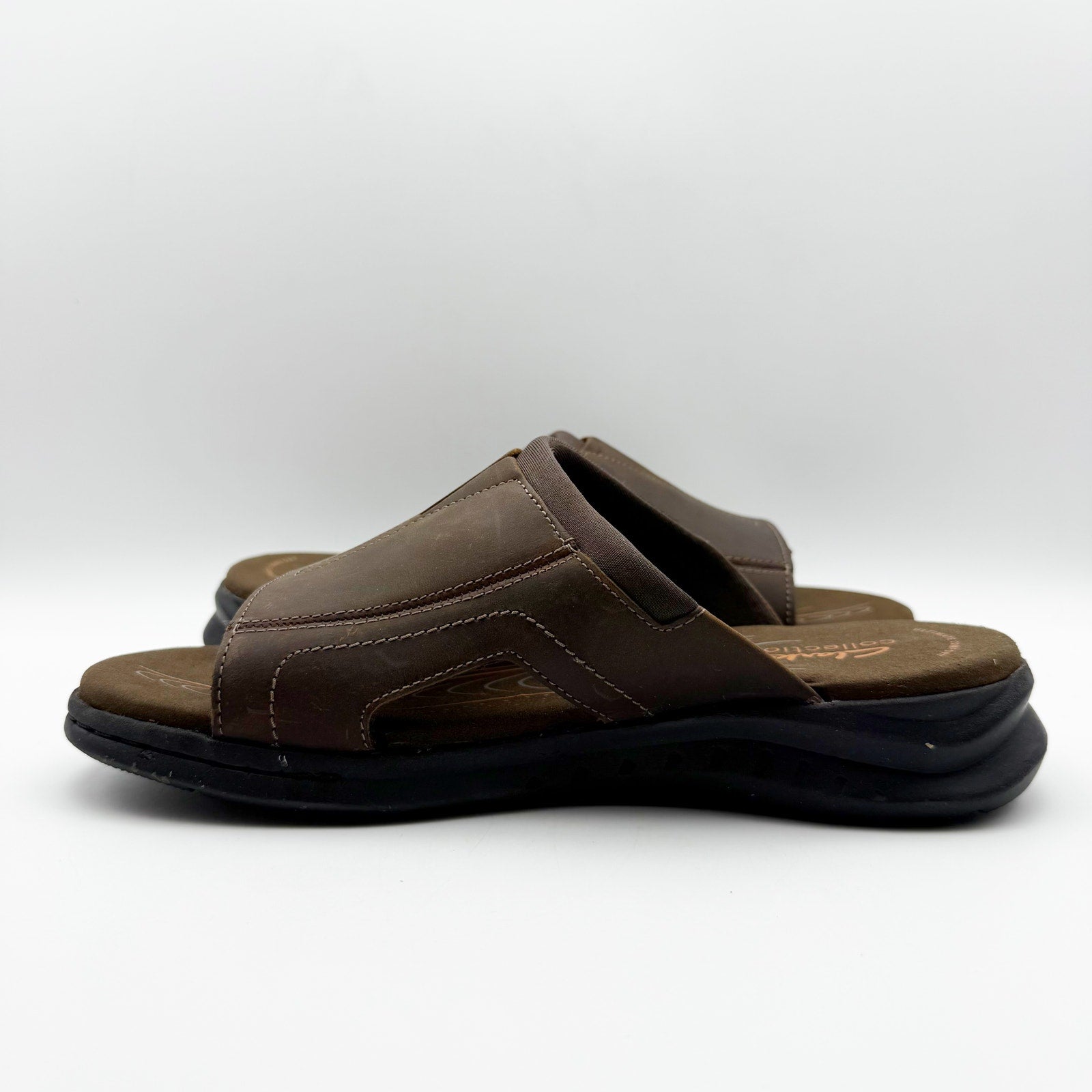 Clarks Mens Walkford Band Sandals US 7 Dark Brown Beeswax Leather Slip On NIB