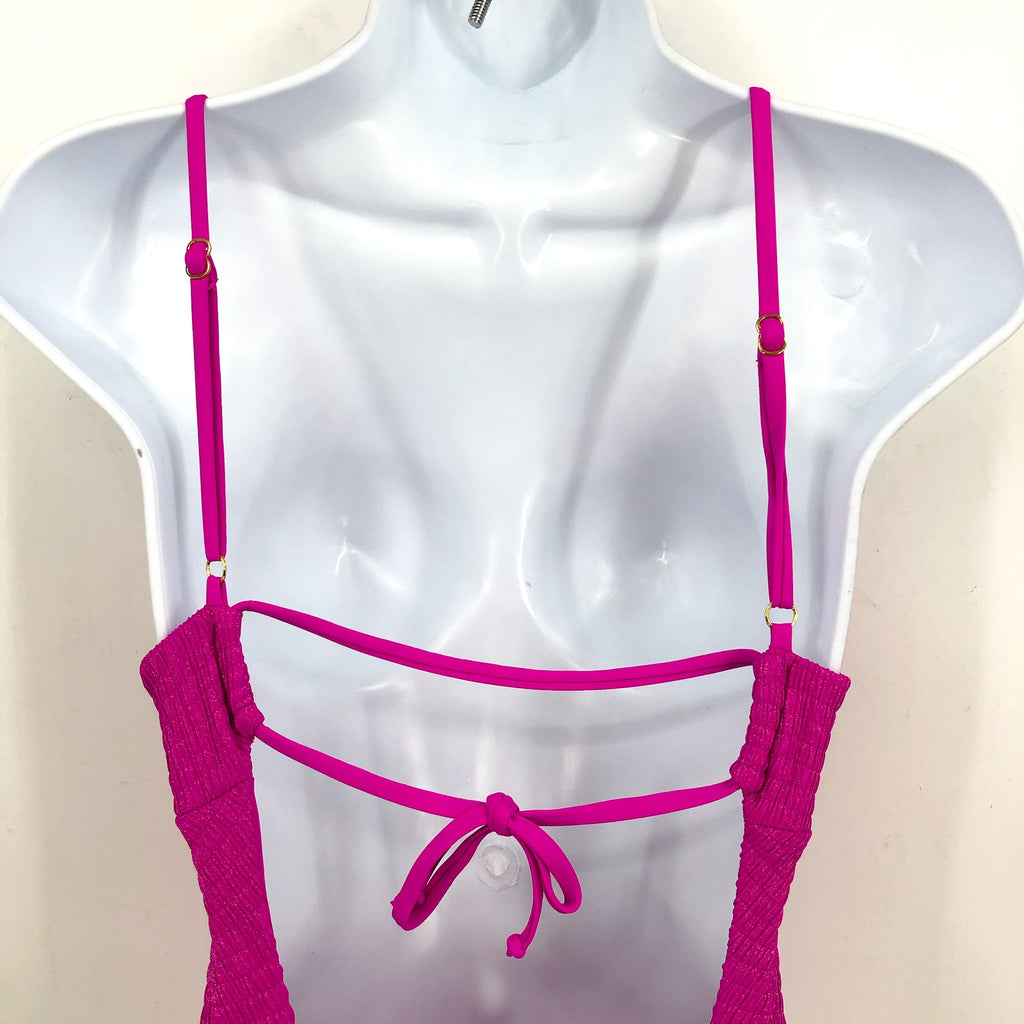BECCA Luminous Evelynn Plunge One-Piece Swimsuit Medium Vivid Pink NWT