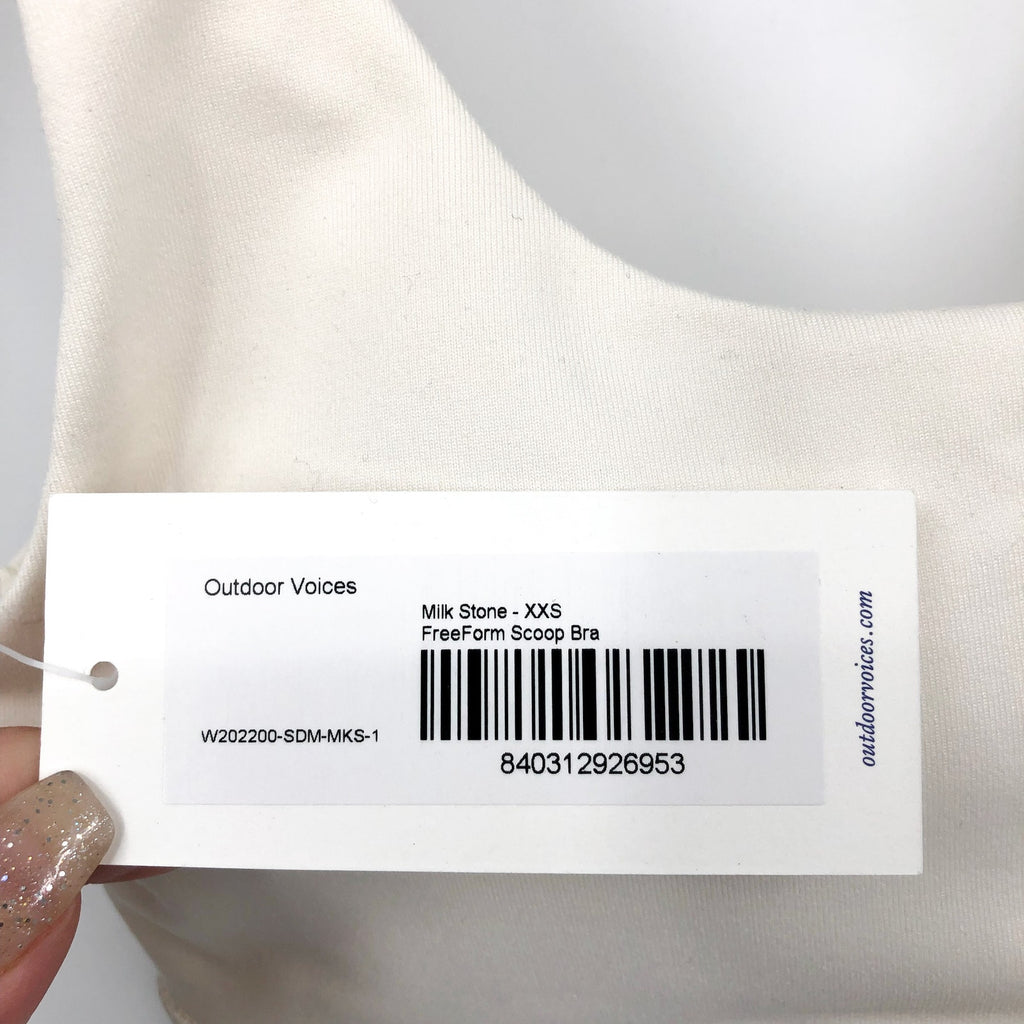 OUTDOOR VOICES Women's FreeForm Scoop Bra XXS White Milk Stone NWT
