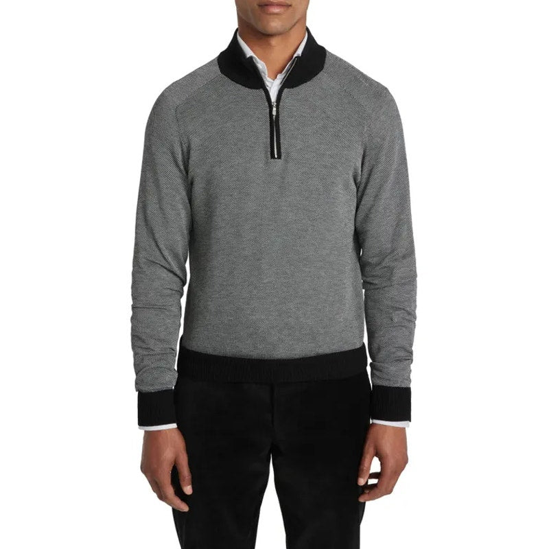 JACK VICTOR Mens Valois 1/4 Zip Sweater XXL Black Grey Pullover Cotton Silk NWT