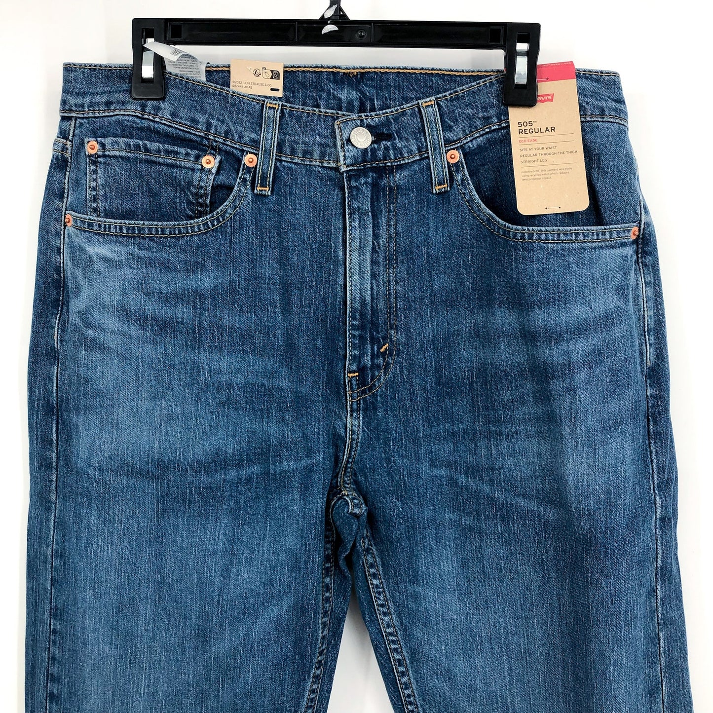 LEVI'S Mens 505 Regular Fit Jeans 38x32 Dark Stonewash Blue Non-Stretch NWT