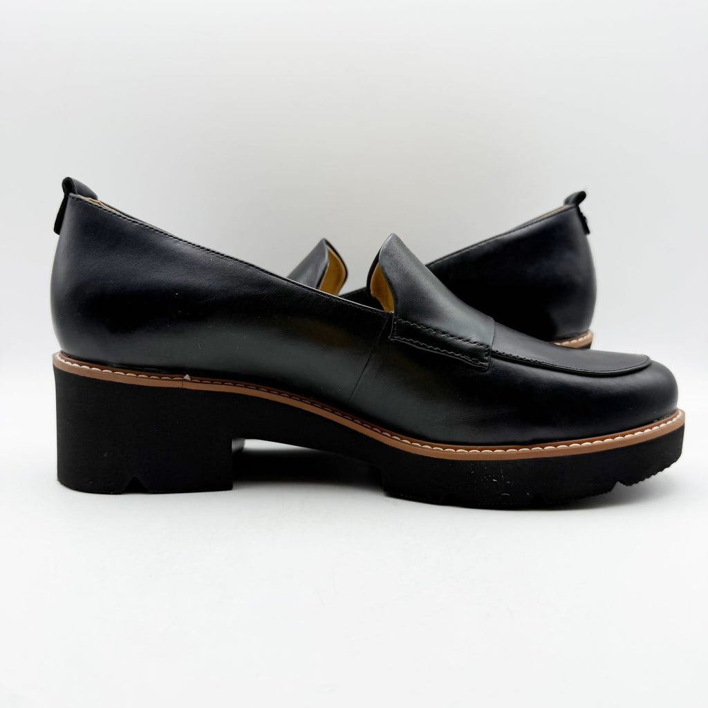 NATURALIZER  Womens Darry Lug Sole Loafers Size 7.5 WIDE Black Leather Heel NIB