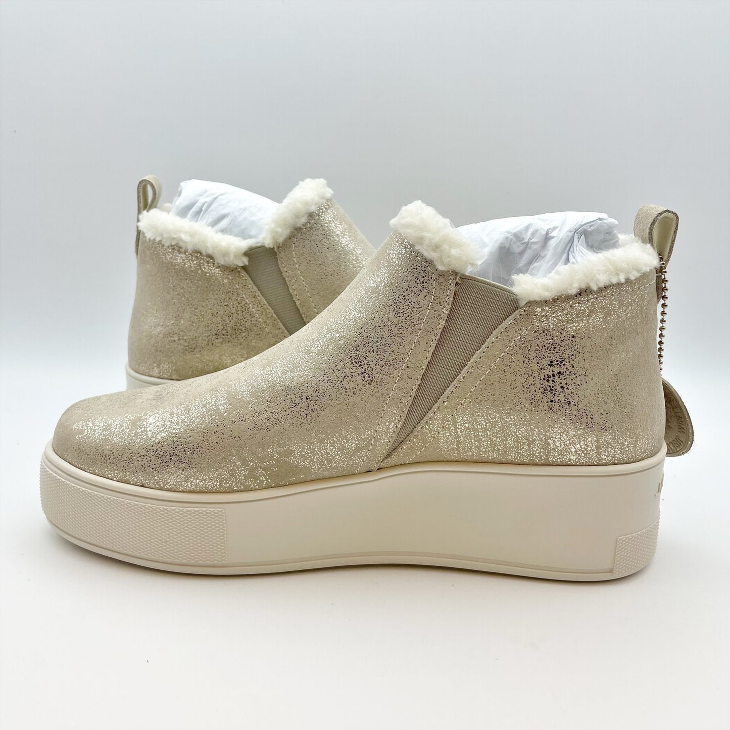 J/Slides Women's Magic Pull On Platform Sneaker Size 7.5 Gold Metallic WP NIB