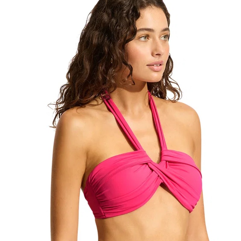SEAFOLLY Women's Halter Bandeau Bikini Top Size 4 Pink Raspberry Adjustable NWT