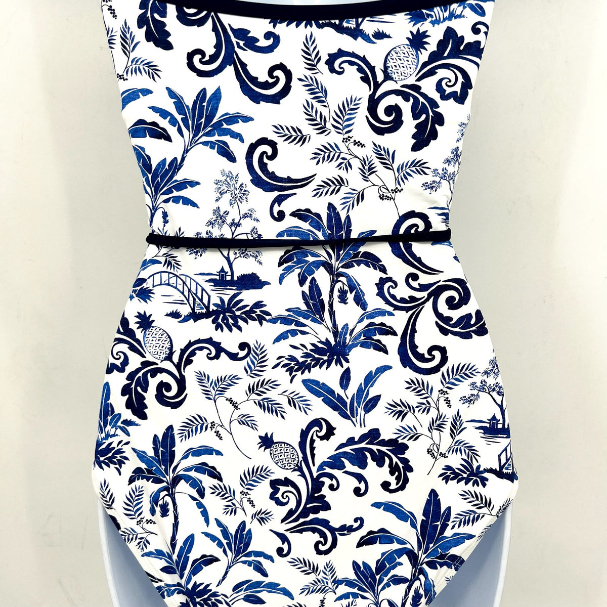 TOMMY BAHAMA Terrazzo Tile Bandeau One Piece Swimsuit Size 8 Blue Floral NWT