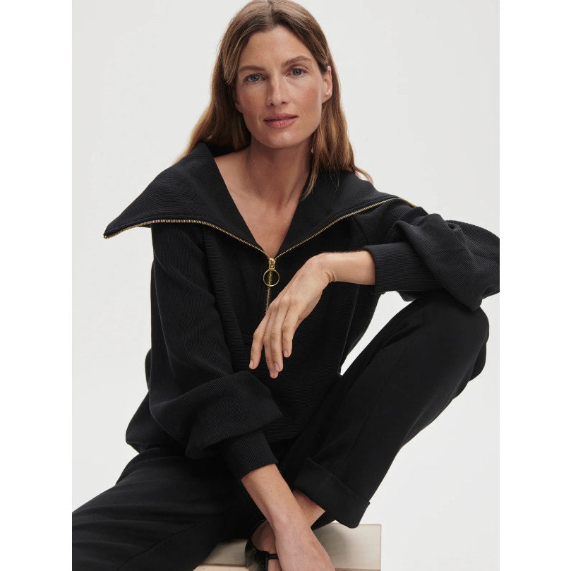 VARLEY Vine Half-Zip Pullover Large Black Ottoman Rib Exaggerated Collar NWT