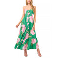 CECE Floral Tiered Maxi Dress Medium Green Peony Blossom Ruffle-Front NWT