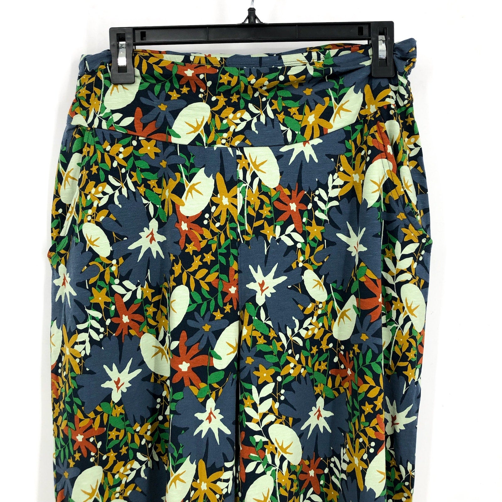 TOAD & CO Women's Chaka Wide Leg Pants Large Blue Midnight Floral Pull-On NWT
