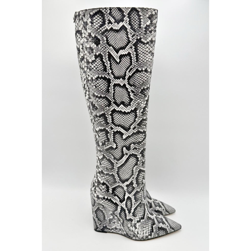 Michael Kors Womens Isra Knee High Wedge Boots Size 5.5 Black Snake Leather NWOB