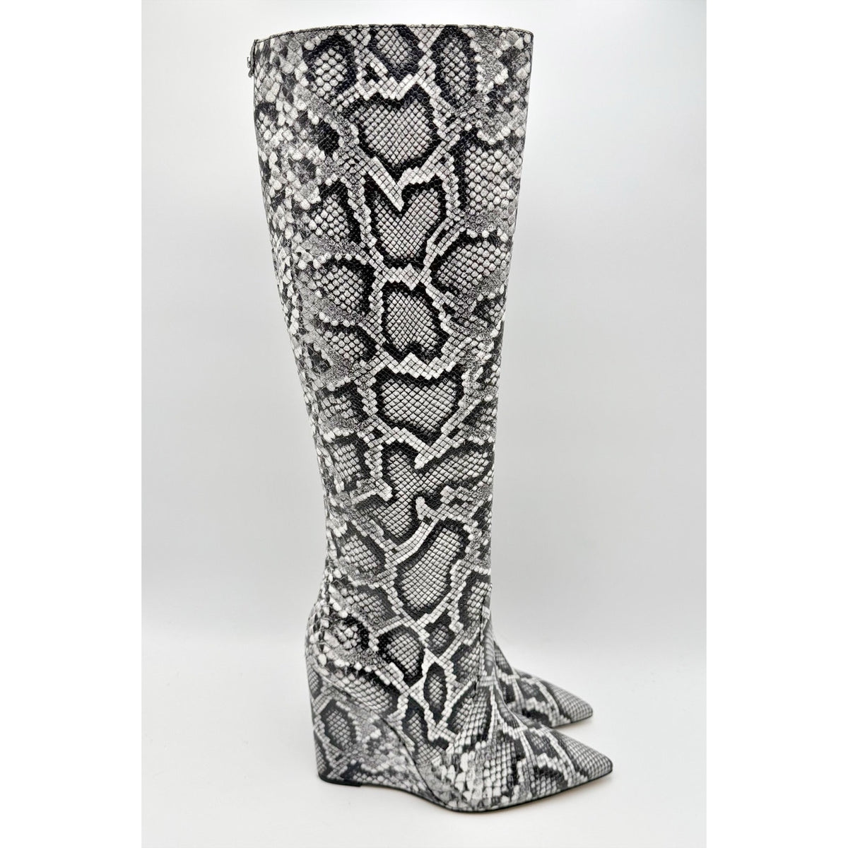 Michael Kors Womens Isra Knee High Wedge Boots Size 5.5 Black Snake Leather NWOB
