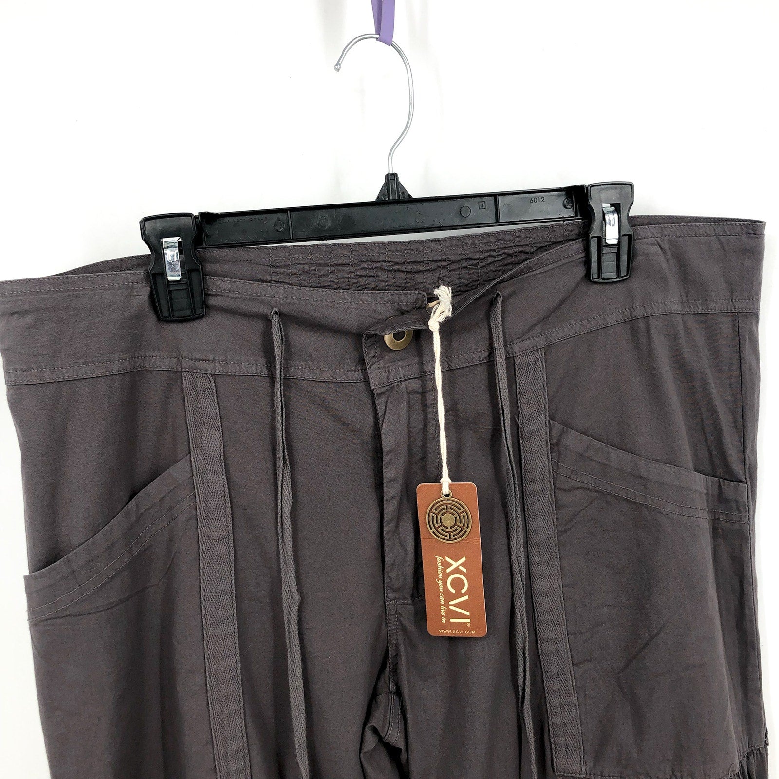 XCVI Women's Willowy Wide Leg Pants Large Charcoal Grey Stretch Poplin NWT