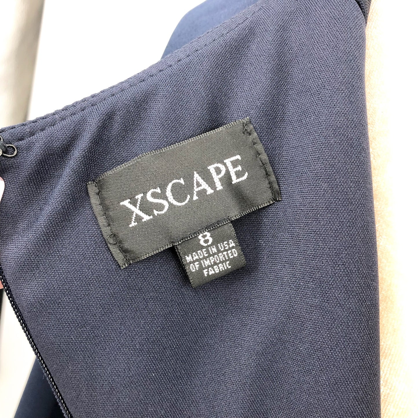 XSCAPE Women's Ruched Scuba Ruffle Gown Size 8 Midnight Blue 3/4 Sleeves NWT