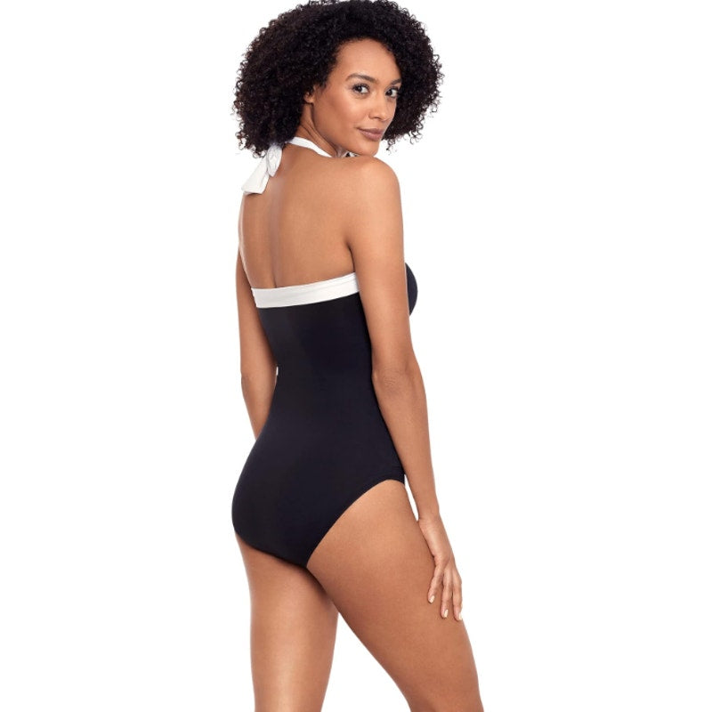 LAUREN RALPH LAUREN Bel Air Bandeau One-Piece Swimsuit Size 12 Black White NWT