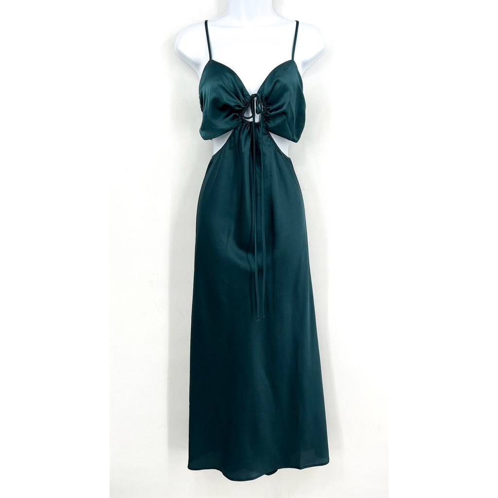 SHOW ME YOUR MUMU Women Codie Cut Out Dress Large Jade Luxe Satin Sleeveless NWT
