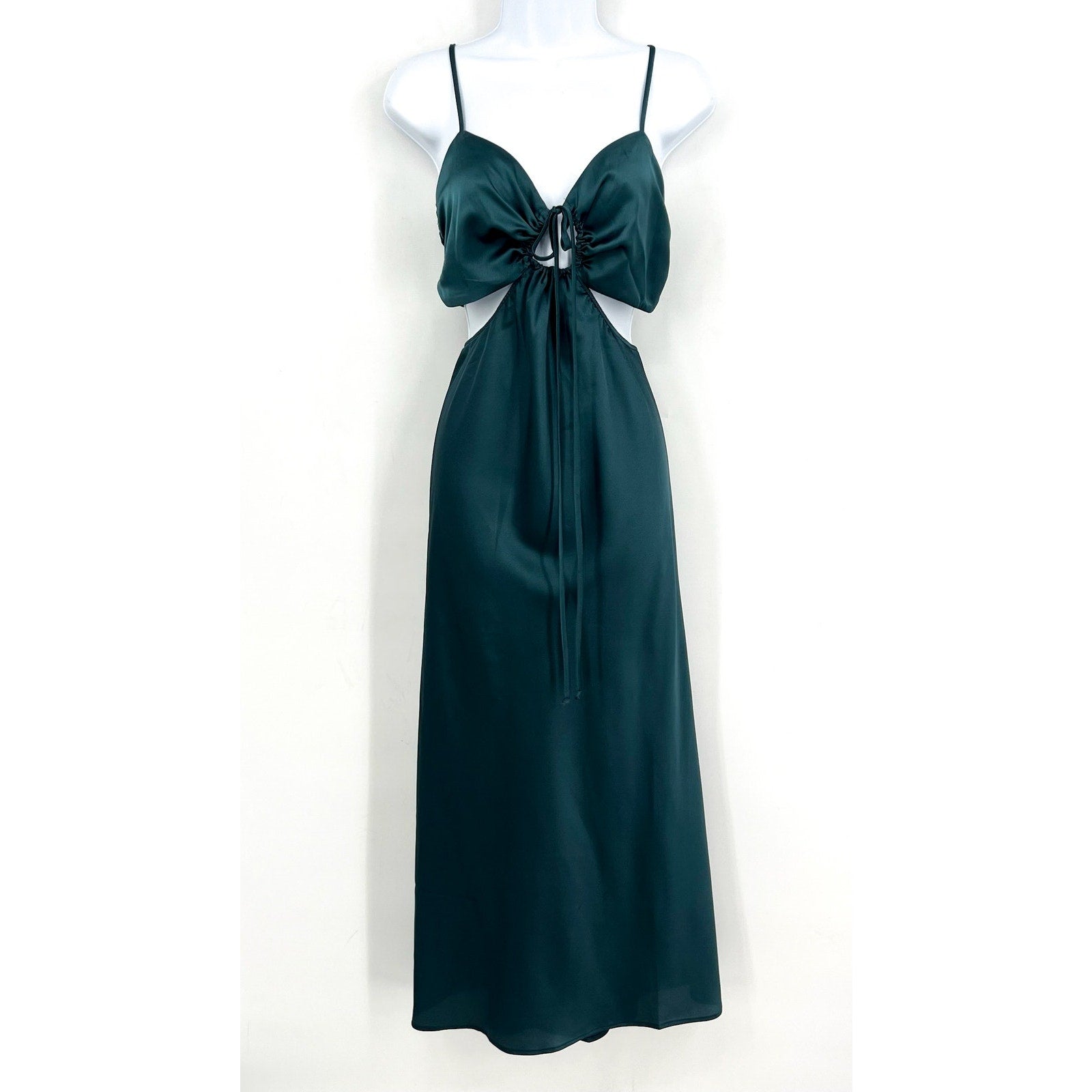 SHOW ME YOUR MUMU Women Codie Cut Out Dress Large Jade Luxe Satin Sleeveless NWT
