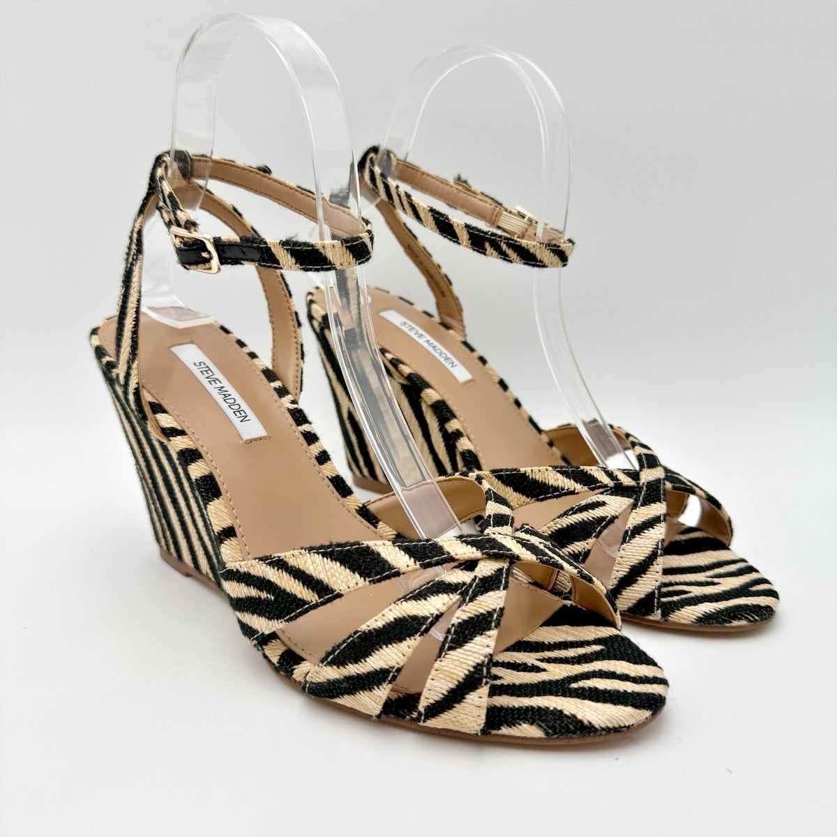 Steve Madden Womens Harbor Wedge Sandals Size 8 M Zebra Brown Black NIB