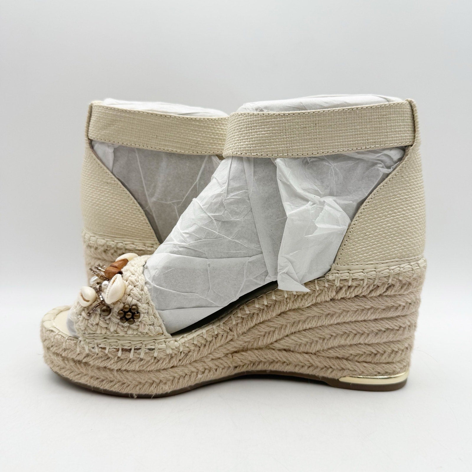 Franco Sarto Womens Clemens Espadrille Wedge Sandals US 8.5 M Beige Raffia NWOB