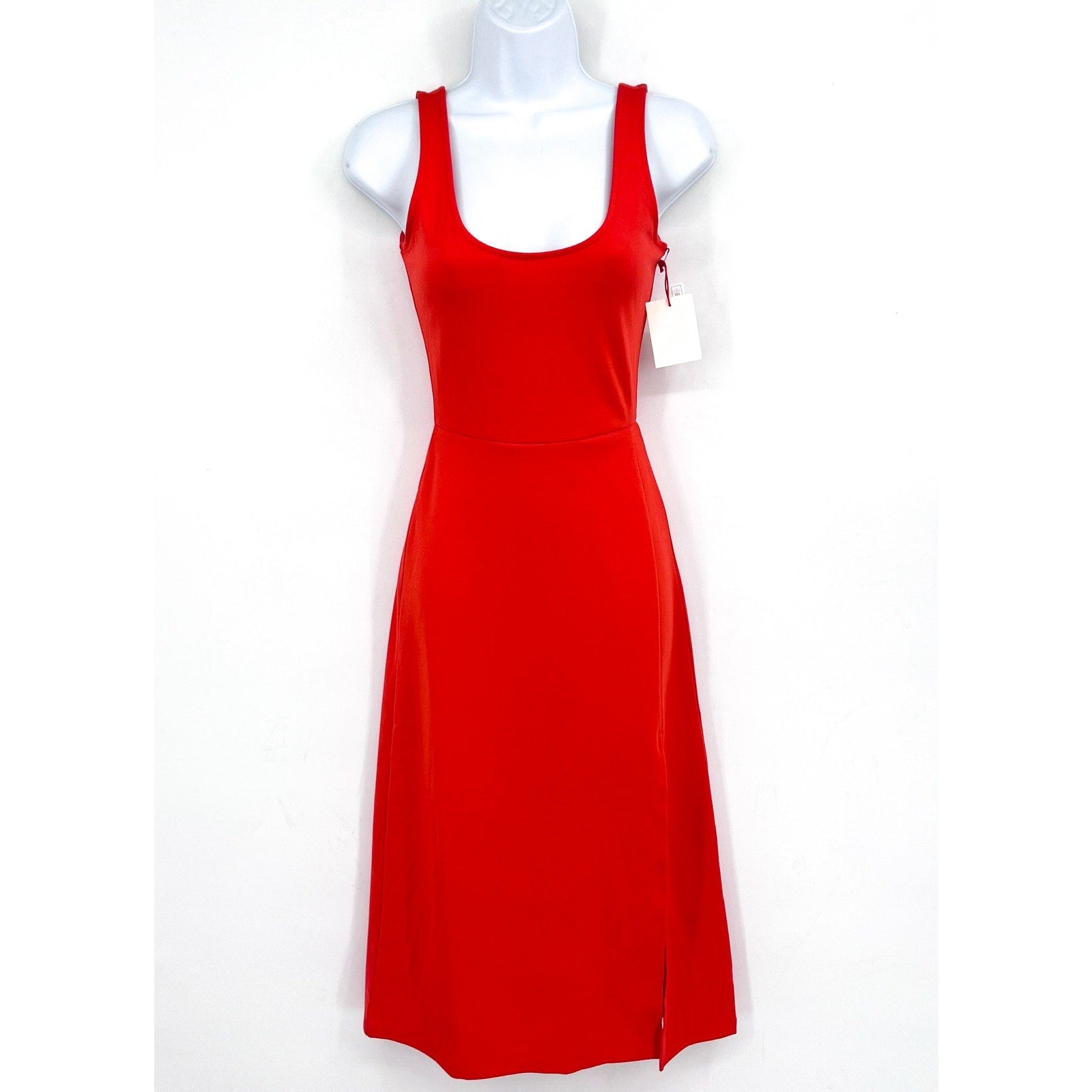 OPEN EDIT Women's Scoop Neck Midi Tank Dress XXS Orange Sleeveless Bodycon NWT