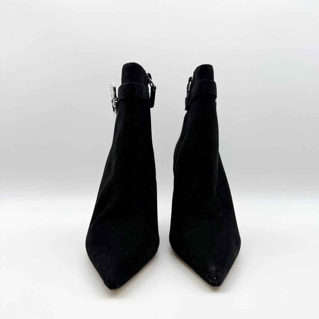 Stuart Weitzman Womens Crystal Nova Xcurve 100 Zip Bootie US 5 Black Suede NWOB