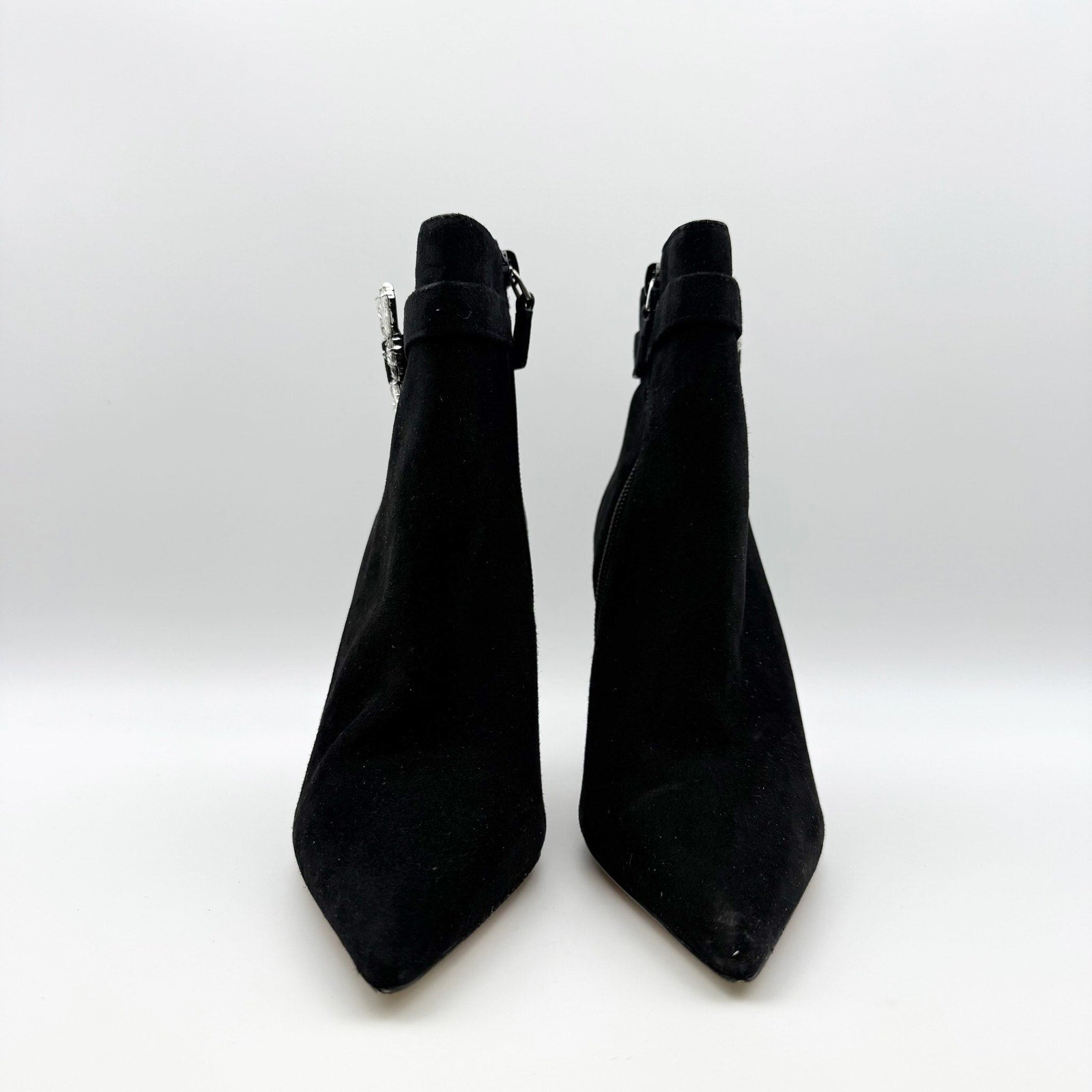 Stuart Weitzman Womens Crystal Nova Xcurve 100 Zip Bootie US 5 Black Suede NWOB