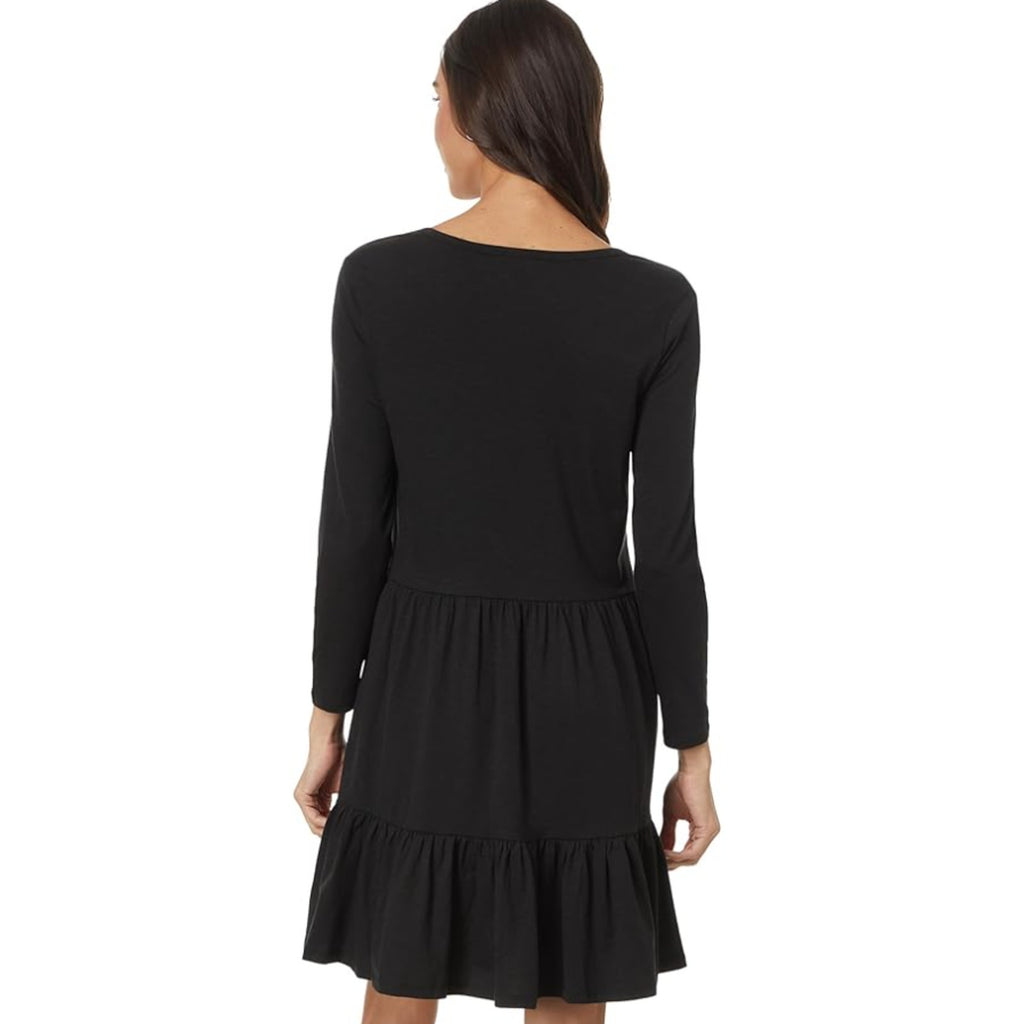 TOAD&CO Womens Marley Tiered Dress Medium Black V Neck Long-Sleeve NWOT