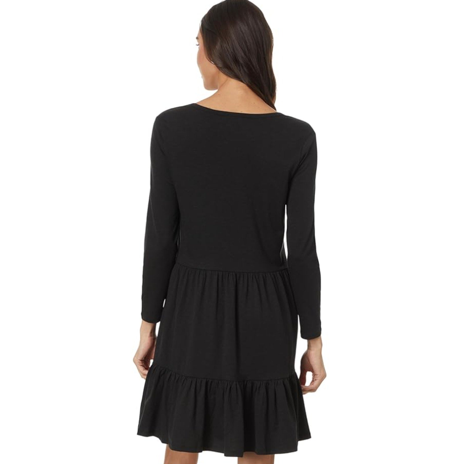 TOAD&CO Womens Marley Tiered Dress Medium Black V Neck Long-Sleeve NWOT