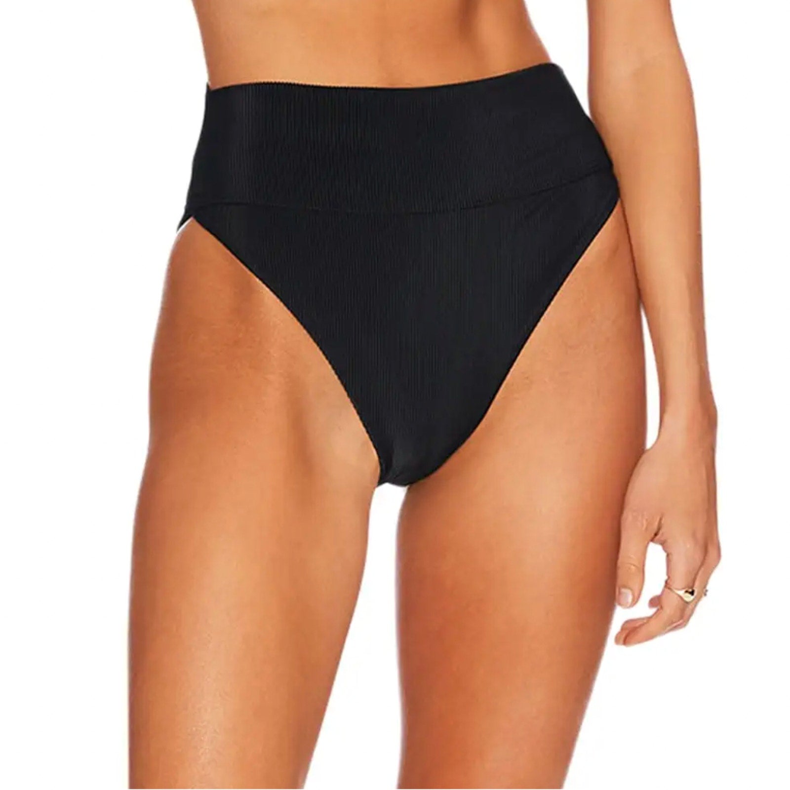 BEACH RIOT Women's Highway Bikini Bottoms Large Black Ribbed Knit NWOT