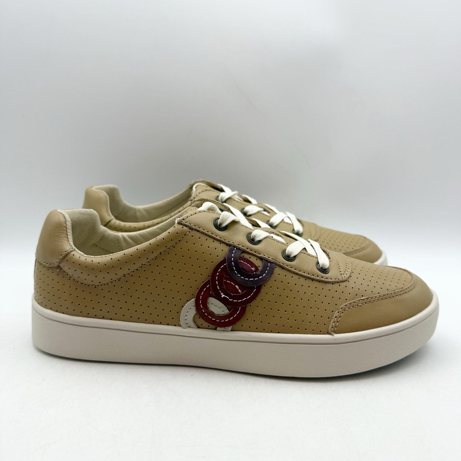 Spenco Womens Cambridge Low Sneakers US 7.5 Wide EU 38 Tan Leather NIB