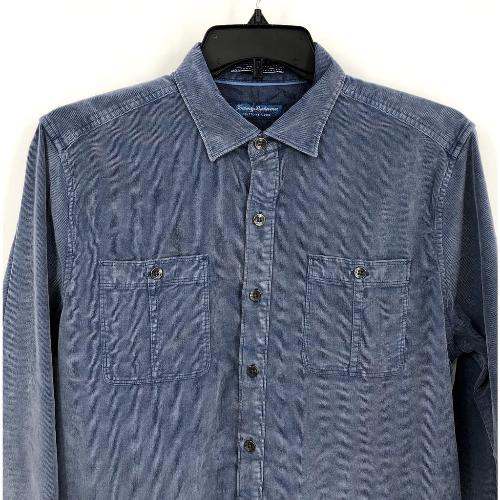 TOMMY BAHAMA Mens Coastline Cord Casual Shirt Medium Blue Double-Pocket NWOT