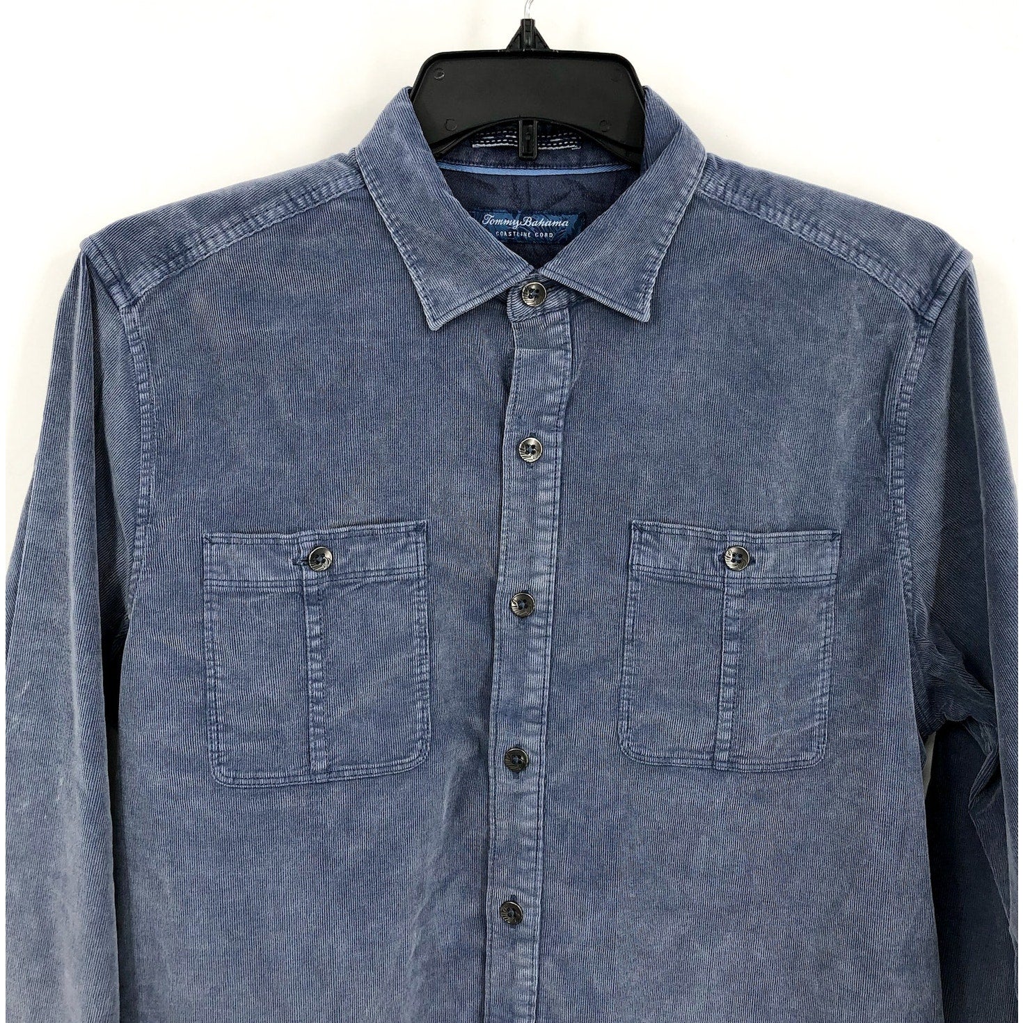 TOMMY BAHAMA Mens Coastline Cord Casual Shirt Medium Blue Double-Pocket NWOT