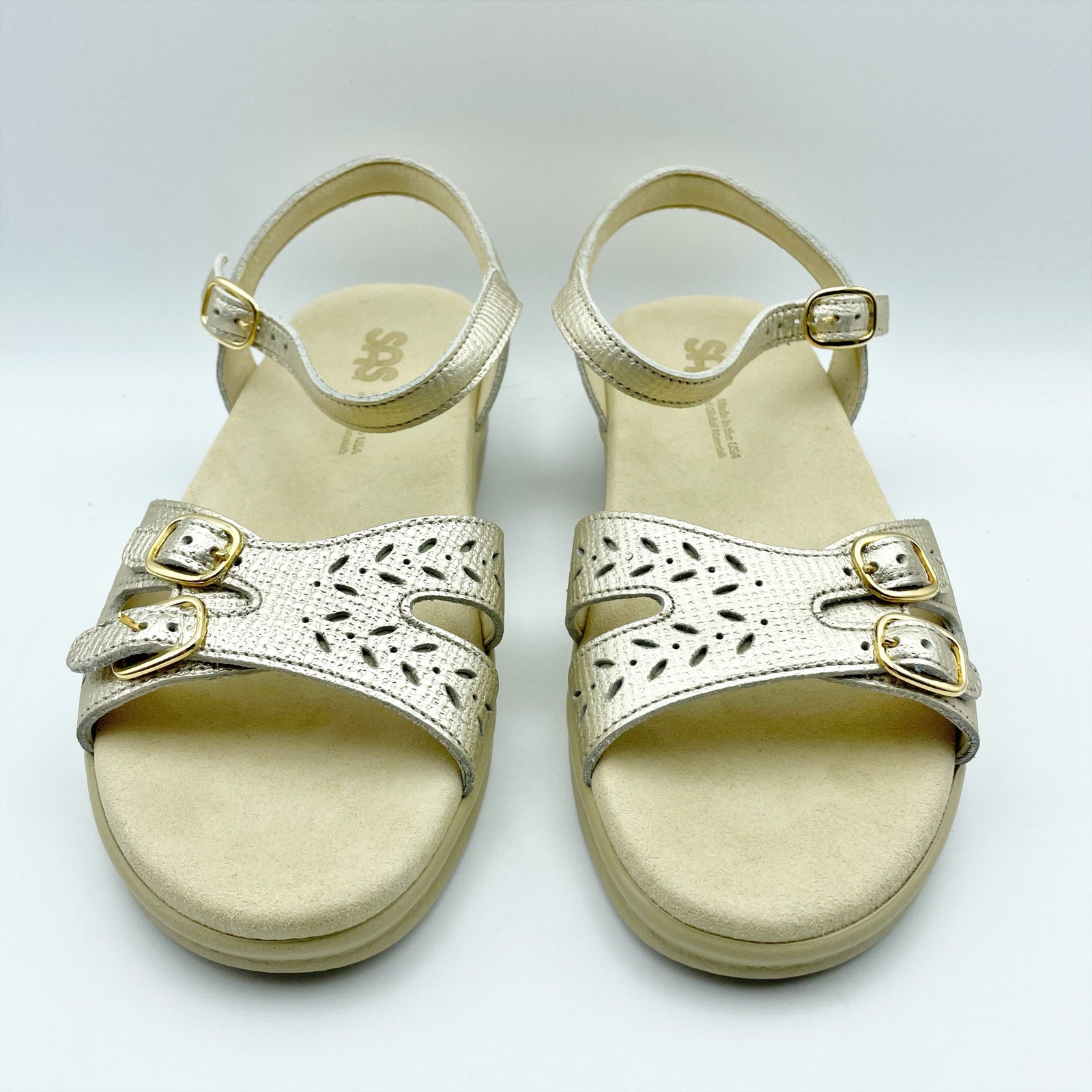 SAS Womens Duo Comfort Sandals US 9 M EU 40 Gold Suede 3-Strap Comfort NIB