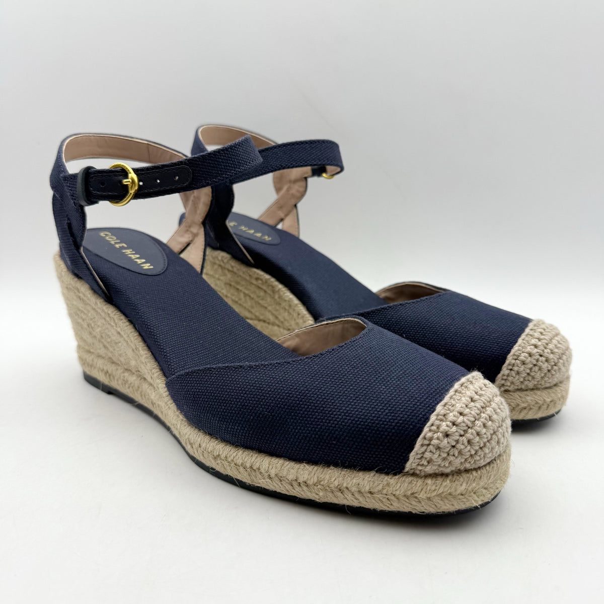 Cole Haan Women Cloudfeel Espadrille Wedge Heels Size 9.5 Navy Blue Linen NIB