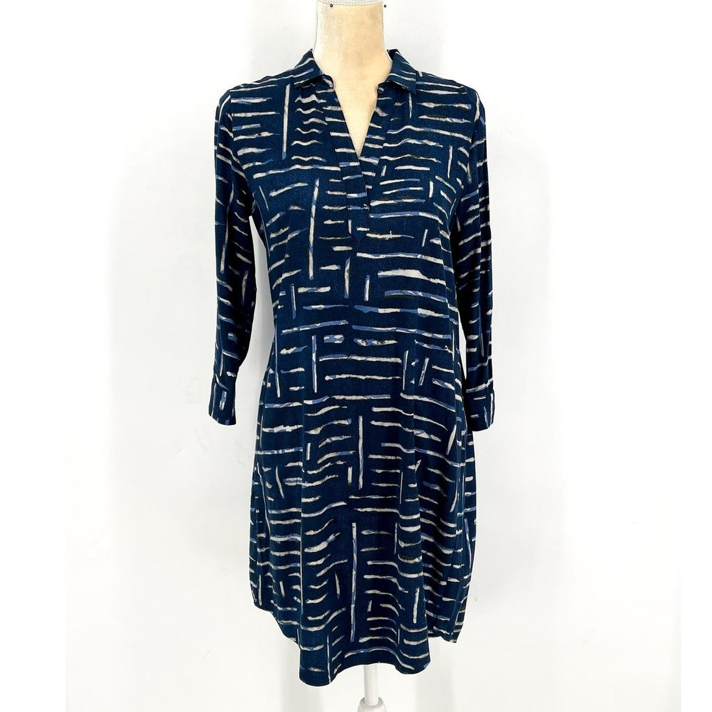 NIC + ZOE Women's Indigo Dash Live In Dress XS Blue Indigo Print A-line NWOT