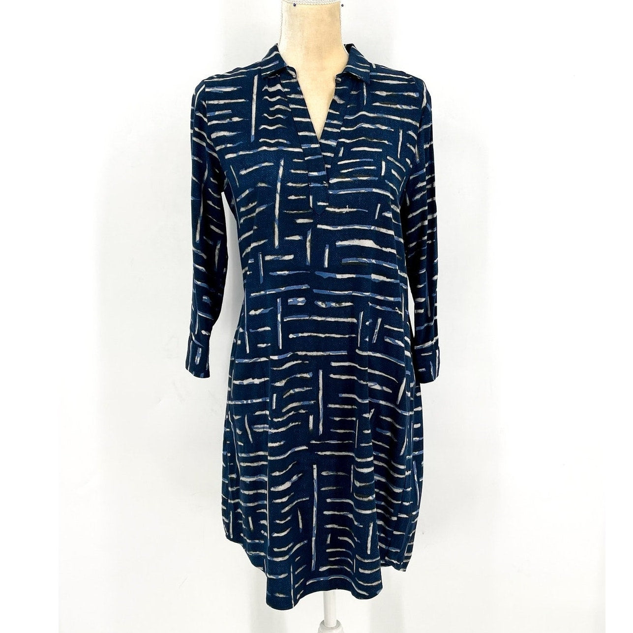 NIC + ZOE Women's Indigo Dash Live In Dress XS Blue Indigo Print A-line NWOT