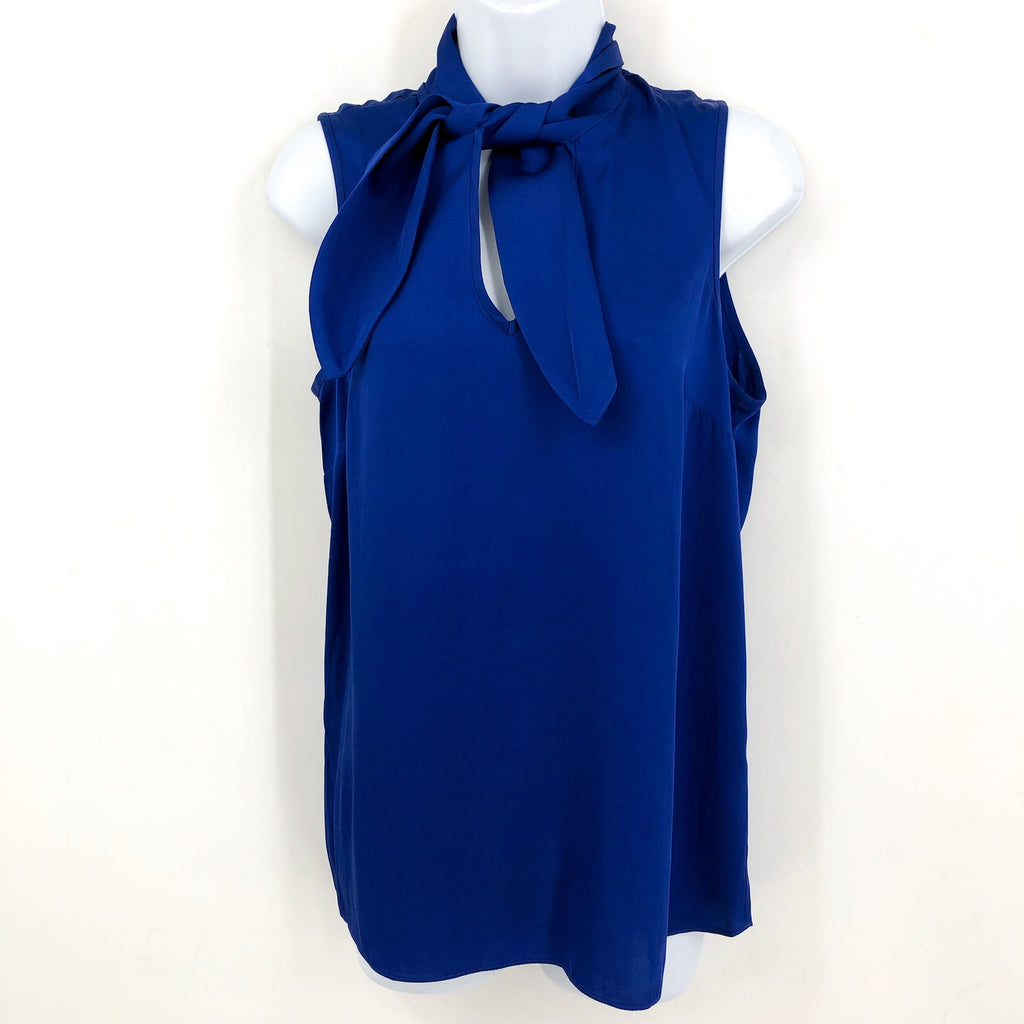 TRINA TURK Women's Mayra Top Medium Bengal Blue Silk Sleeveless Scarf Detail NWT