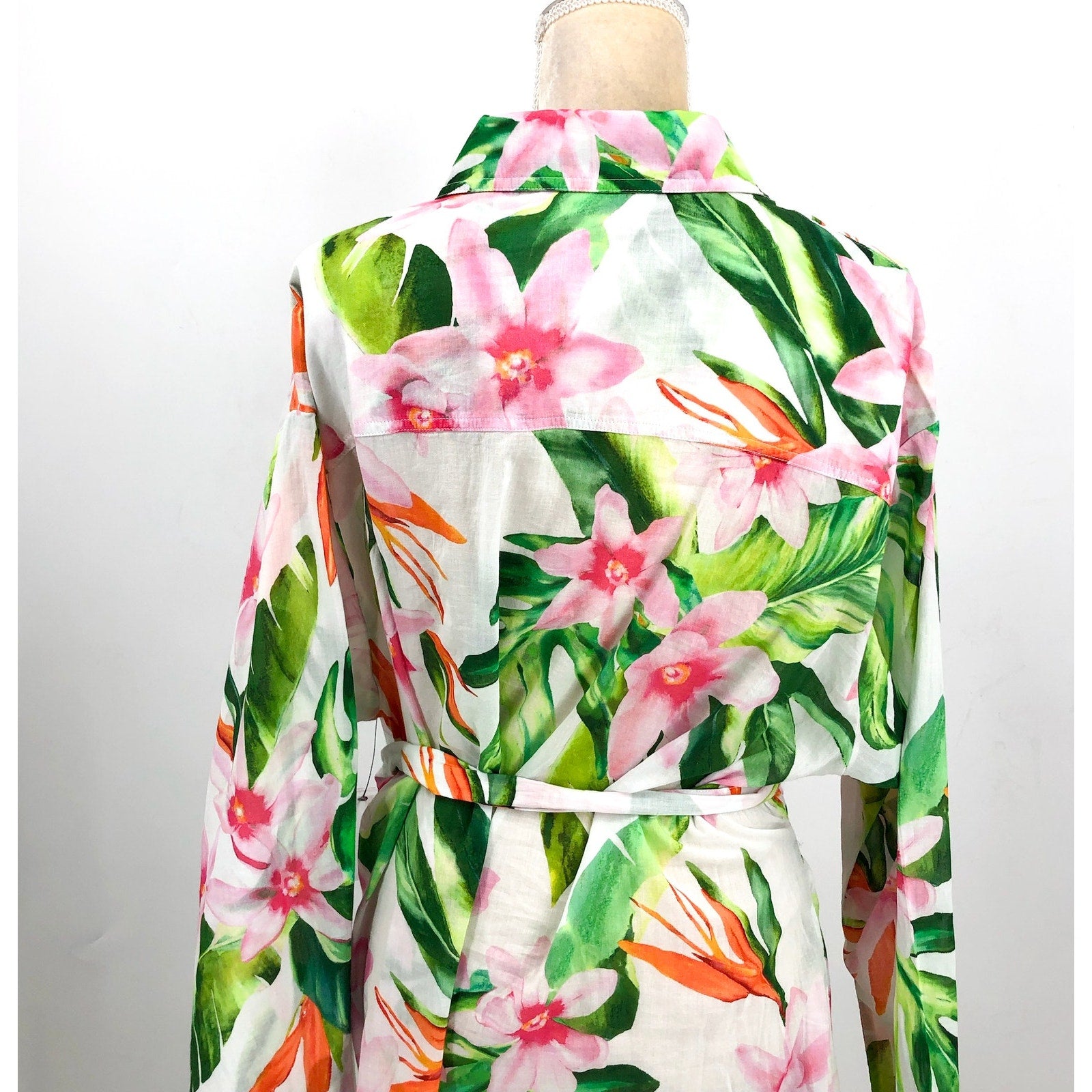 LAUREN RALPH LAUREN Tropical Floral Voile Shirtdress Large White Multi NWT