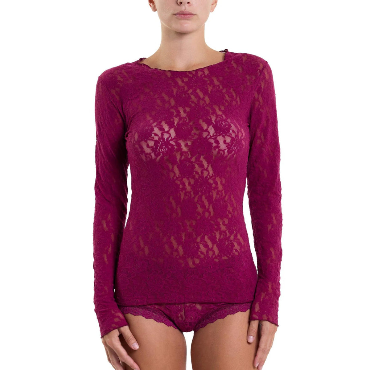HANKY PANKY Women's Signature Lace Unlined Top Medium Sugar Plum Long Sleeve NWT