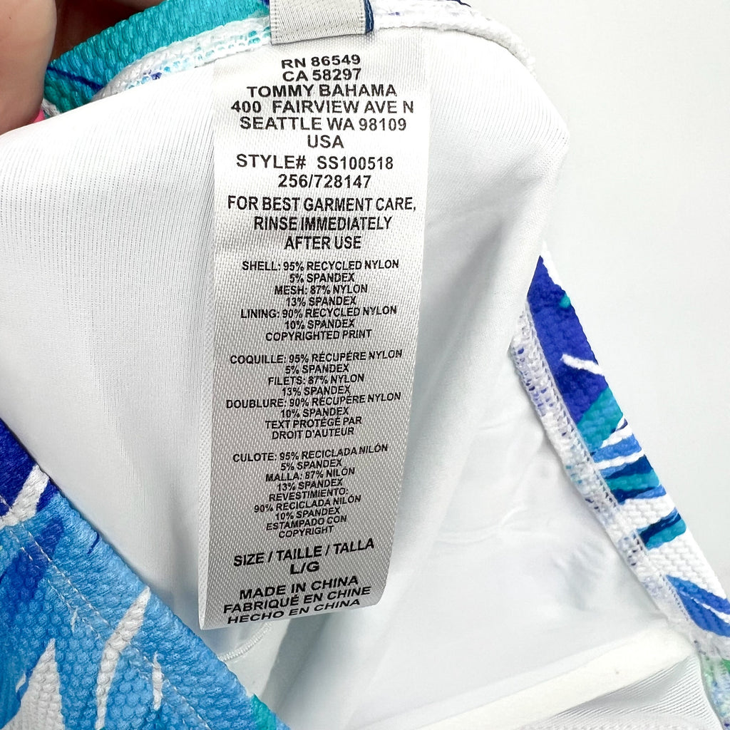 TOMMY BAHAMA Marina Bandeau Tankini Top Large Beach Glass Blue Island Cays NWT