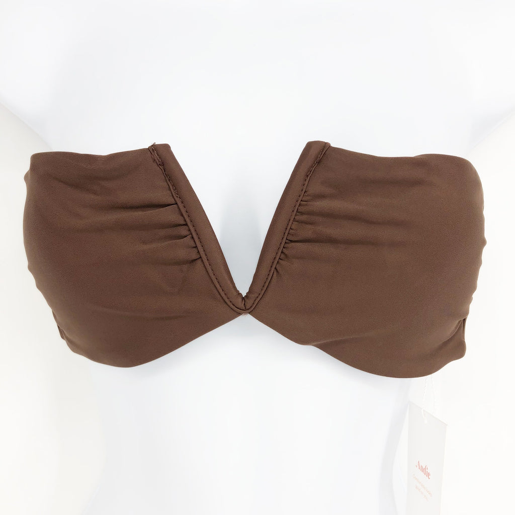 ANDIE SWIM Women's Scala Bikini Top Small Espresso Brown Strapless V-Bar NWT