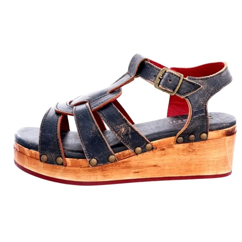 Bed Stu Womens Fabiola Sandals US 8.5 Black Distressed Leather NWT