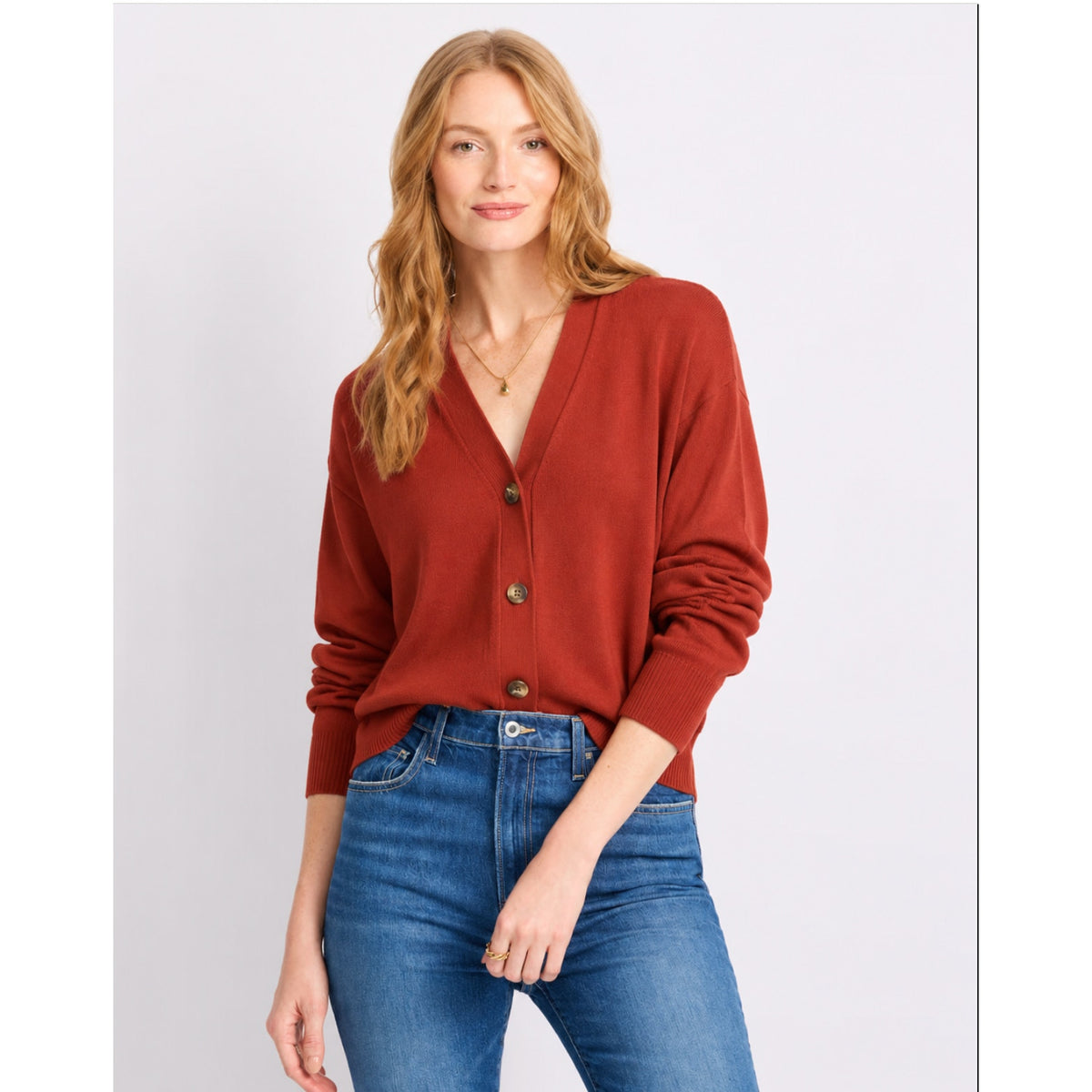 FORTUNE + IVY Womens V-neck Cardigan Small Orage-Red Sweater STITCHFIX NWT