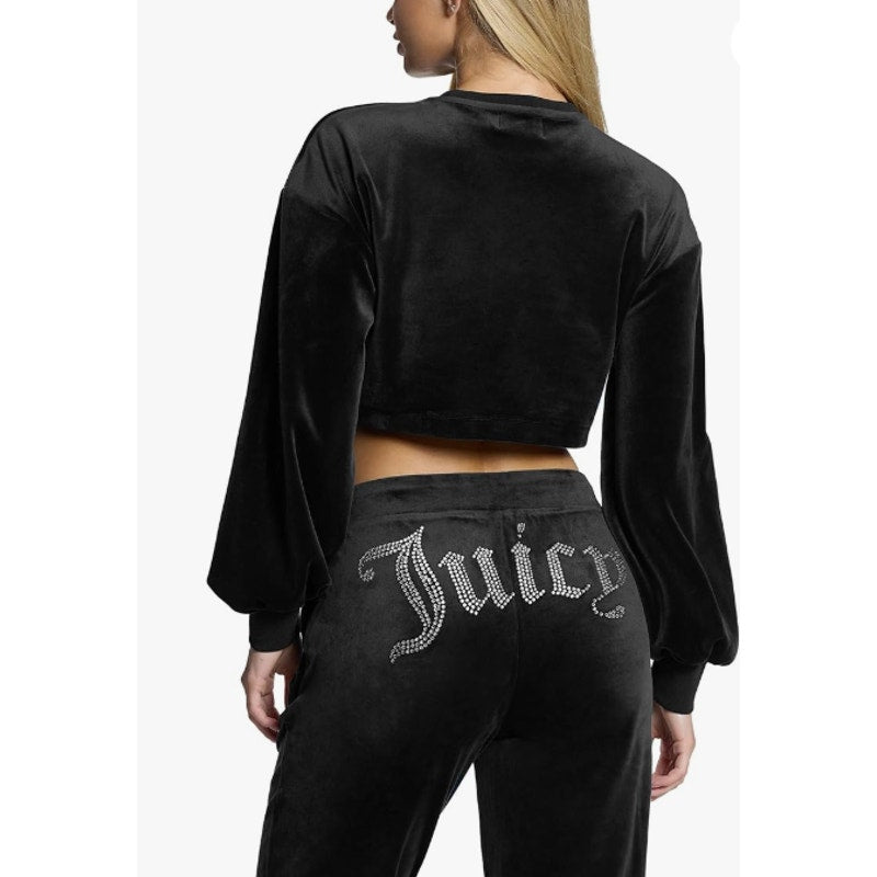 JUICY COUTURE Womens Balloon Sleeve Crop Sweatshirt Large Black Liquorice NWT