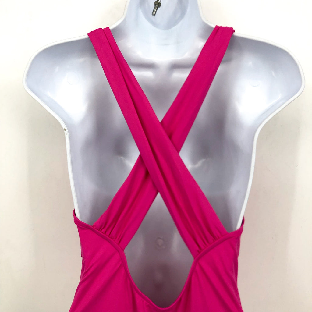 SEAFOLLY Women's Cross Back One Piece Swimsuit Size 12 Hot Pink Plunge Neck NWT