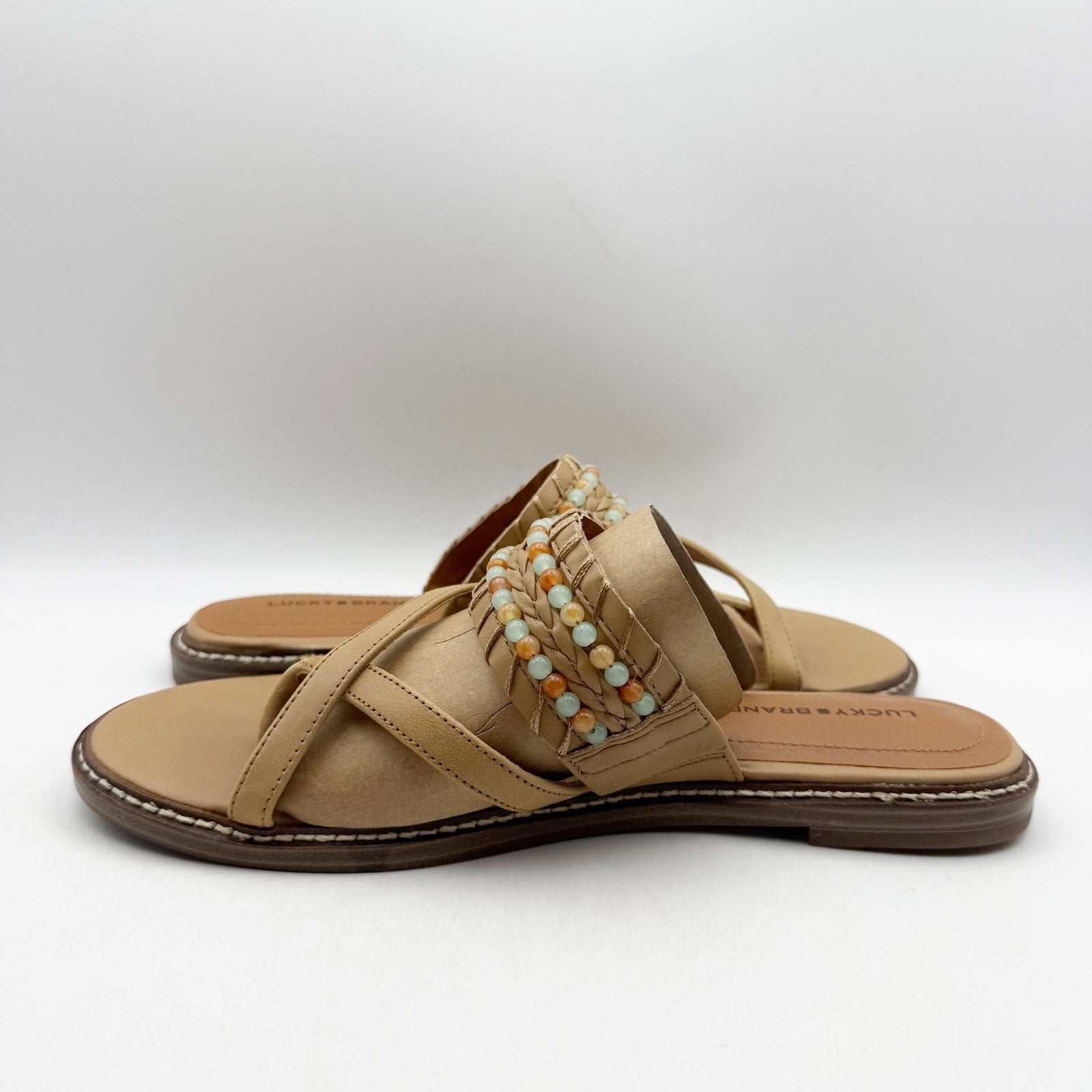 Lucky Brand Womens Kaykey Sandals US 8.5 M Light Beige Leather NWOB