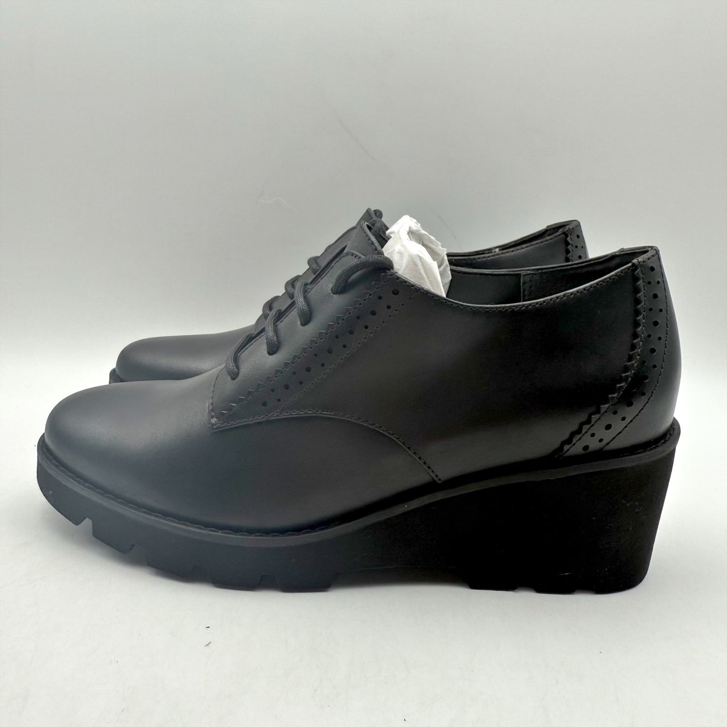 Vionic Womens Anaheim Wedge Oxford Derby Shoes US 6 M Black Leather NIB