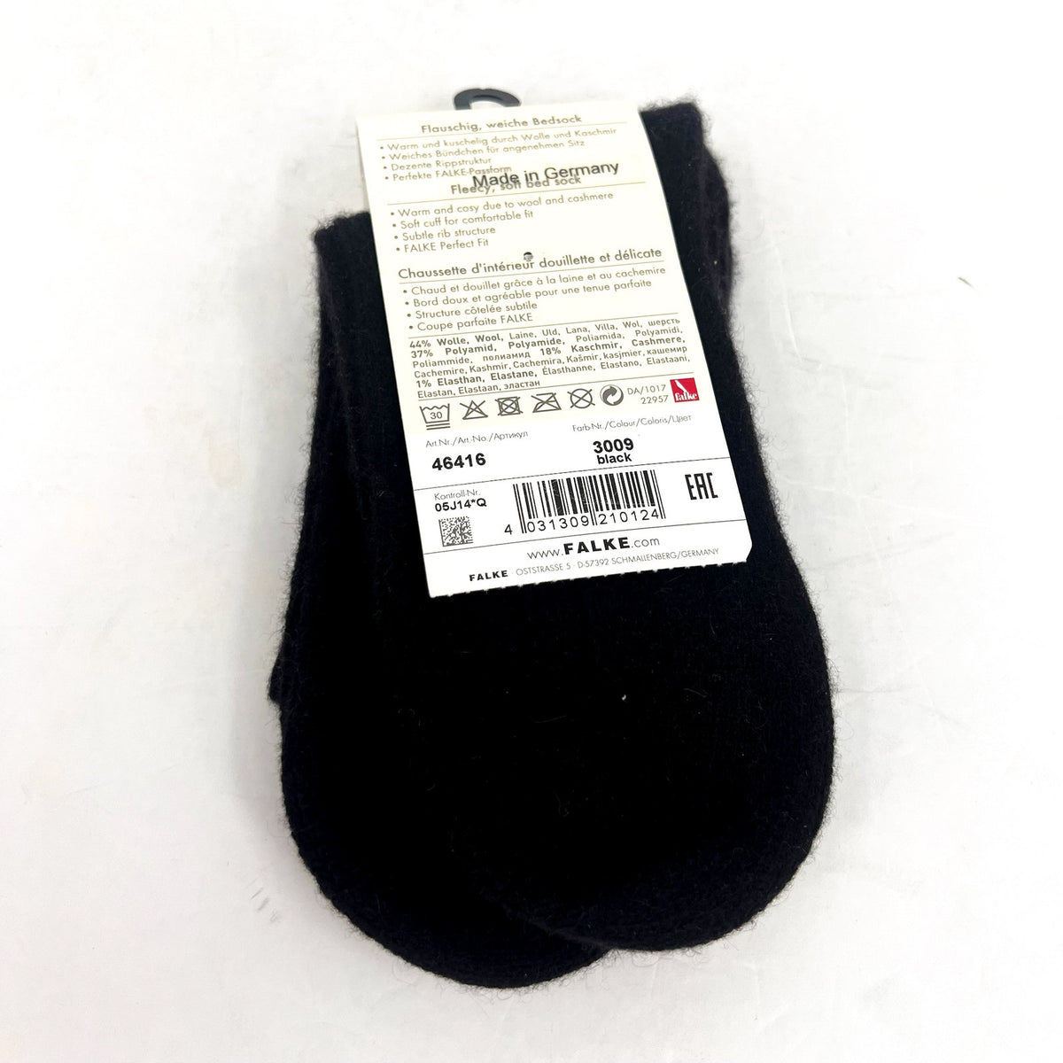 FALKE Women's Rib Bed Socks US 8-10.5 EU 39-42 Black Mid Calf Wool Cashmere NWT
