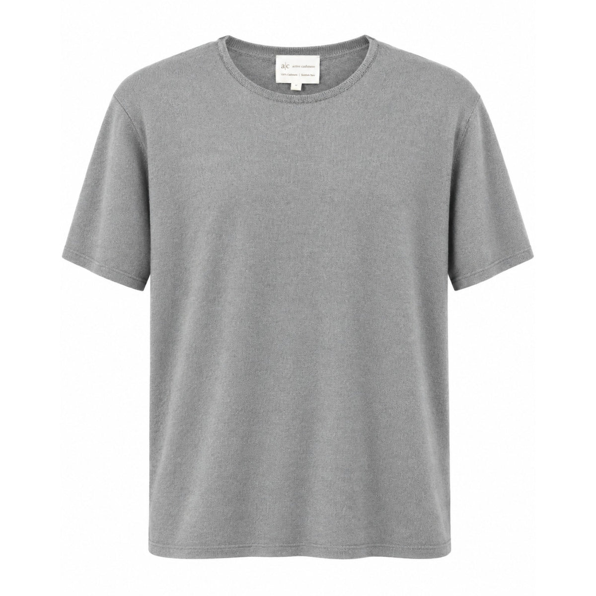ACTIVE CASHMERE Men's Fine Cashmere T-Shirt Medium Light Grey Short Sleeve NWT
