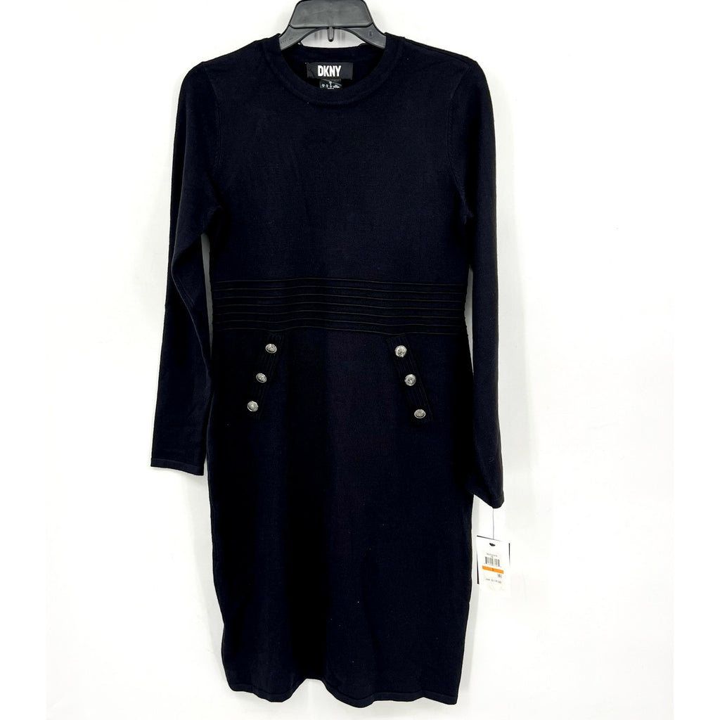 DKNY Women's Button-Trim Sweater Dress Small Black Long Sleeve NWT