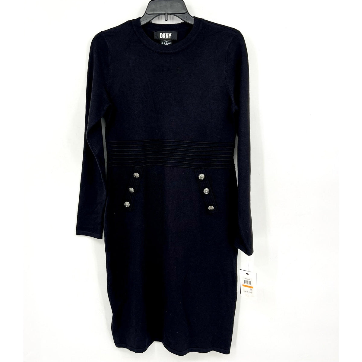 DKNY Women's Button-Trim Sweater Dress Small Black Long Sleeve NWT